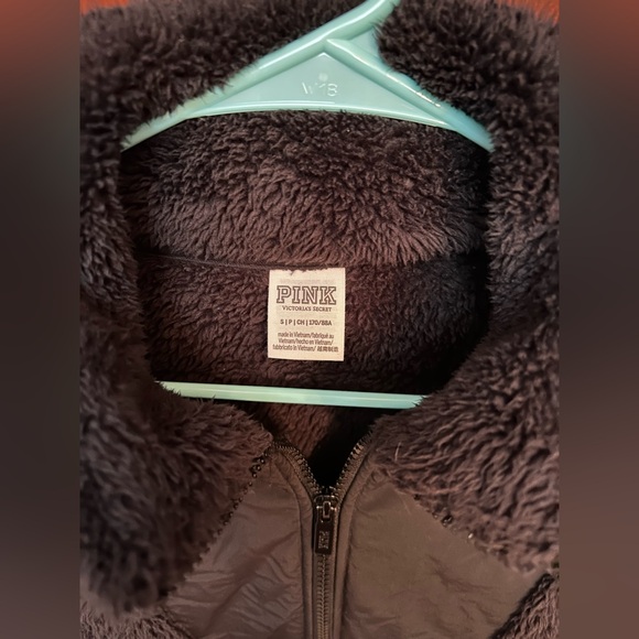 PINK Victoria's Secret Black Sherpa Teddy Quarter Zip Pullover with Pockets - Picture 11 of 12